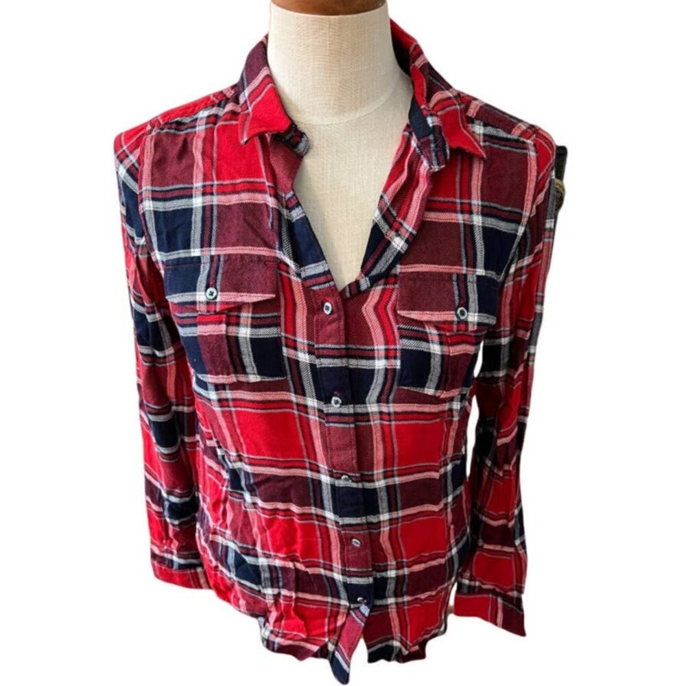SUPERDRY Flannel shirt Red Blue Plaid Print S